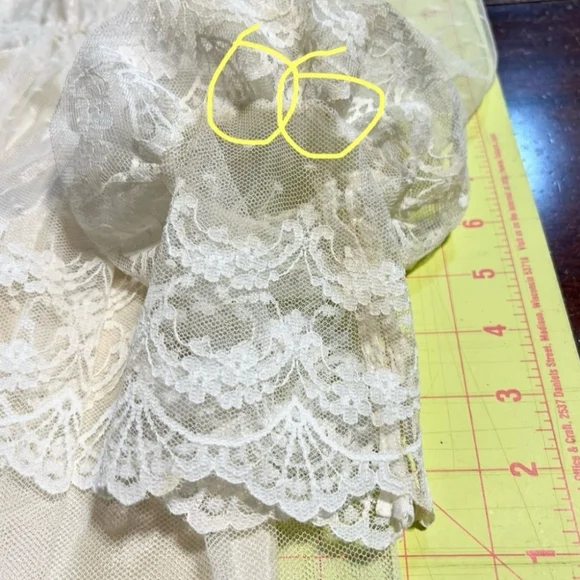 VINTAGE 70s wedding dress prairie bridal‎ gown flouncy ruffle lace long sleeve - Picture 14 of 16